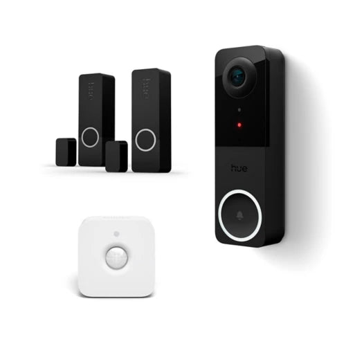 Hue Wired video doorbell + indoor motion sensor + 2 contact sensors in black